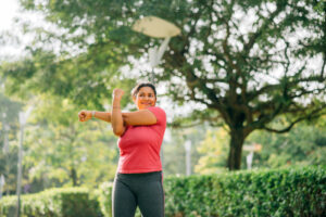 woman in a park exercising